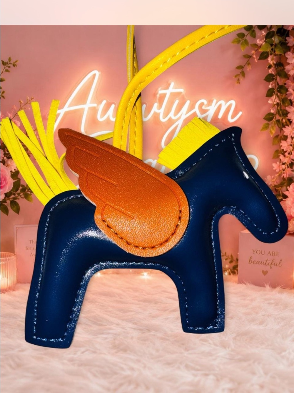 Navy Blue Pegasus Key & Card Holder with Orange Wings